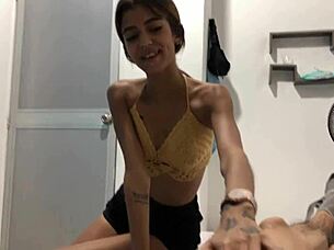 My little stepsister enters my room to beg for my cock