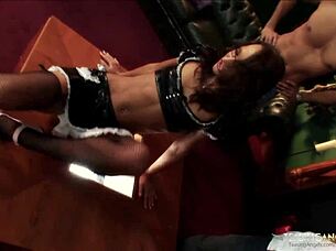 amazing maid sucks and rides two cocks