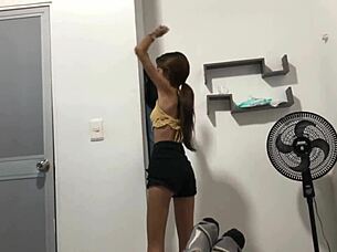 My little stepsister enters my room to beg for my cock