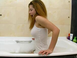 Eager teen Lara Max takes hot bath with toys and dildo!