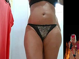 hot milf showing pussy and ass in store fitting room