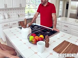 curious virgin odessa caught in hardcore threesome blowjob