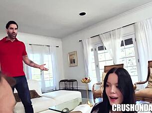 curious virgin odessa caught in hardcore threesome blowjob