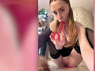 i watch beautiful blue-eyed vikusik22a give blowjob, ass fuck, and anal fisting for the first time on webcam