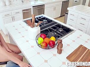 curious virgin odessa caught in hardcore threesome blowjob