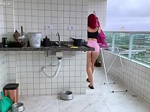 Hired latina employee in tight shorts, couldn't resist her big ass