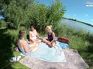 Nesty, sissy, and Diane in outdoor orgy with escaped prisoner