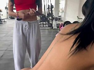 my transgender trainer gets horny when she makes me do squats without clothes and starts touching my ass and tits - may hernandez