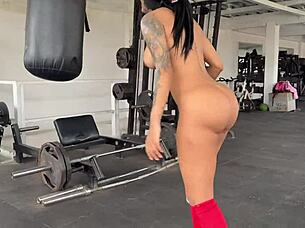my transgender trainer gets horny when she makes me do squats without clothes and starts touching my ass and tits - may hernandez