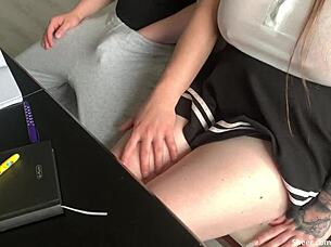 olivia bay gives handjob when teacher not looking