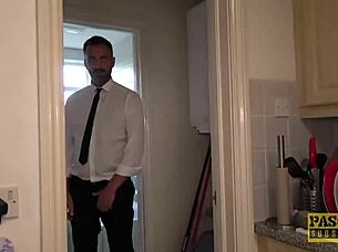 Inked piggy mouth bangs and swallows cum?