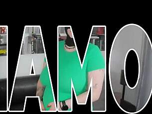 Angel performs striptease revealing her huge natural tits