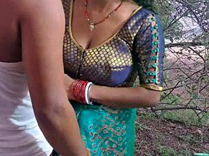 Desi hot Santhali bhabhi gets outdoor fucking with muscular bodybuilder, her big clit and hairy pussy exposed.