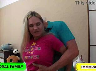 Irina receives huge load begging for doughnuts