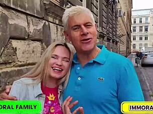 Irina receives huge load begging for doughnuts