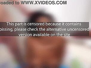 Ebony ana sasuga drinks pee then fucks four cocks in anal dp