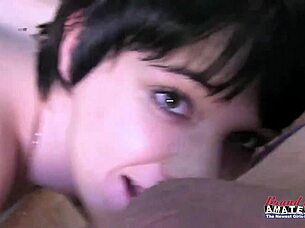 Petite Brunette Cora Fills Her Pussy With A Dildo And Sucks Hard Cock