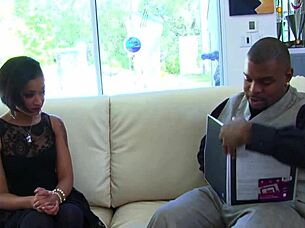 Black milf Skin Diamond says 'fuck me hard in this lingerie' with big tits bouncing