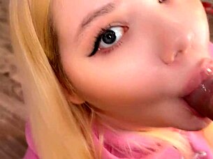 the blonde teen caresses her daddy's cock close up