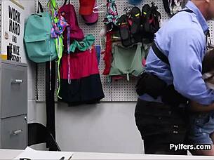 Handcuffed brunette in office anticipates intense doggystyle fucking