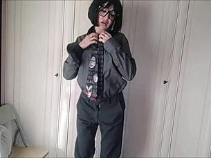 Chantalchannel Stays Hot In Man's Outfit, Teasing With Wet Pussy And Stockings In Halloween Secretary Scene