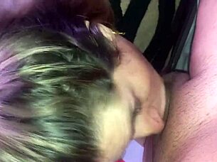 cute blonde girlfriend deepthroats cock and gets cum covered face