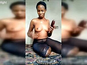 milf nikkie masturbates with eggplant, squirts, and tastes it homemade