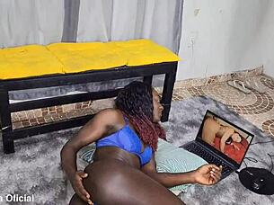 I caught the slut watching porn and she calls me to fuck her tight ass with my big cock.