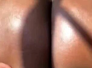 This pretty ebony slut is shaking her fat ass in lingerie