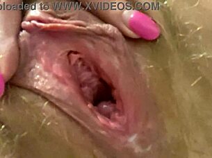 Sexy Close-Up Hairy Pussy Gape with Pee and Fart