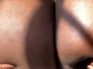 This pretty ebony slut is shaking her fat ass in lingerie