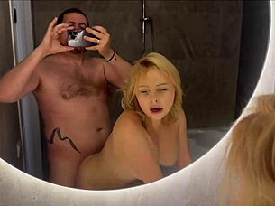 Beautiful girl gets fucked in the bathroom and cums loudly