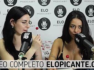 bisexual lesbians kiss and play with lollipop