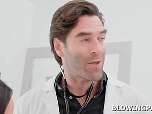 i'm the teen patient givin' my doctor a sloppy blowjob with lotsa saliva on his big cock, titty fuckin' too