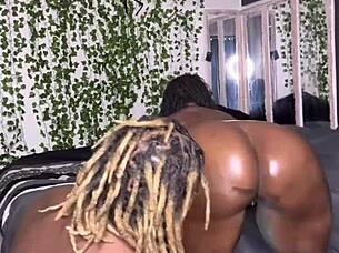 ebony girl takes monster cock doggystyle and gets creampied