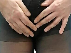Crossdressing Sissy Wears Pantyhose And Leggings For Cumshot Facial