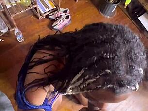 ebony girl takes monster cock doggystyle and gets creampied