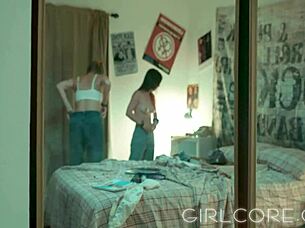 Nerdy Lesbians Blindfolded In Tribbing Parody With Virtual MILF!