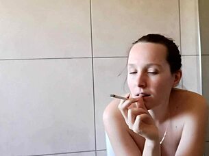 Cute Babe Smoking in Bathroom