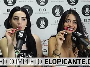 bisexual lesbians kiss and play with lollipop