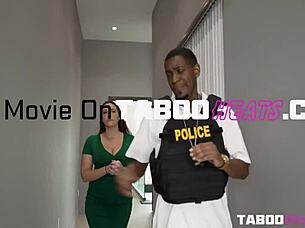 milf fucks detective in her bedroom, big tits bouncing.