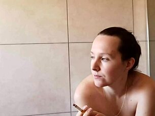 Cute Babe Smoking in Bathroom