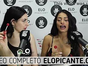 bisexual lesbians kiss and play with lollipop