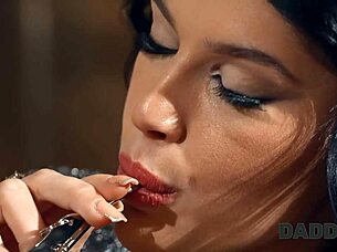 Daddy4K Brunette Cheats on Boyfriend with Small Tits and Hairless Pussy