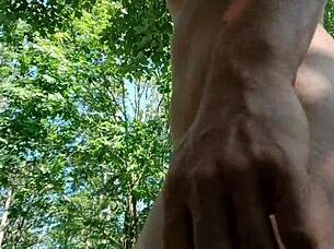 outdoor jerking leads to double cumshot