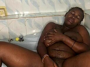 Amateur Squirts With Huge Dildo In Bathroom