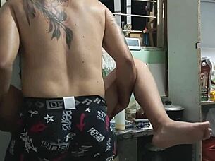 perverted father-in-law catches me in the kitchen and fucks my pussy without permission until he cums