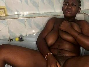 Amateur Squirts With Huge Dildo In Bathroom