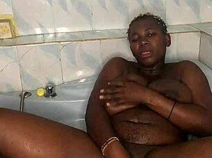 Amateur Squirts With Huge Dildo In Bathroom