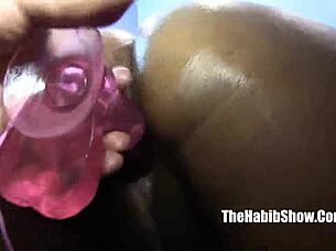 Masterbating with big dildo toys laylared takes it all in